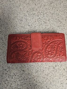 Fossil Red Embossed Paisley Leather Wallet